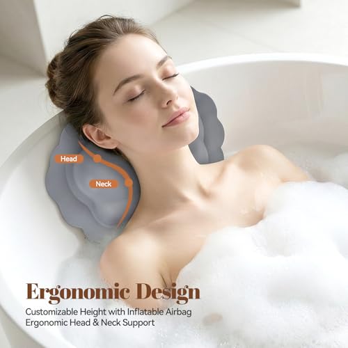 Silicone Bath Pillow for Tub – Inflatable Bathtub Pillow for Head & Neck Support, Waterproof Bath Cushion for Jetted Tub, Gifts for Mom Women