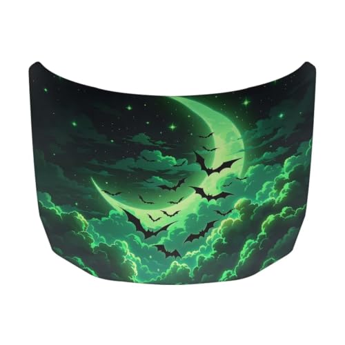 Image of Green Moon Bat Car Hood Cover Polyester Elastic Fabrics Can be Washed Suitable for SUV Trucks Universal for Cars