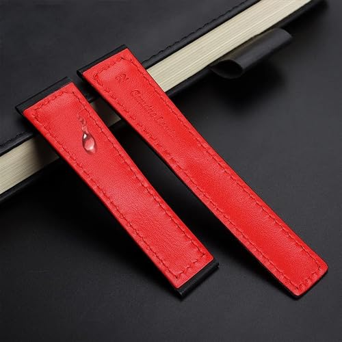 Bracelet de montre 22mm en cuir de vache noir et rouge pour montre Tag Heuer
