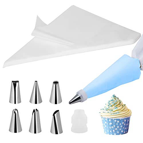 Bigqin 100 Piezas Manga Desechable Pastelera con 6 Reutilizable Boquillas para Duya, Mangas Usalas Tartas para Decorar Pasteles Repostería Galletas CupCake CakePop, 35 * 23cm