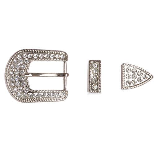 Western 25 mm Rhinestone Belt Buckle Set for Replacement or Leather Craft, Silver