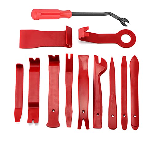 ZYOU 12-Piece Set Trim Removal Tool, Car Upholstery Repair Kit, Car Door Audio Panel Trim Removal Set, Fastener Terminal Remover Tool Set Clips Pry Kit Auto Clip Pliers (red)