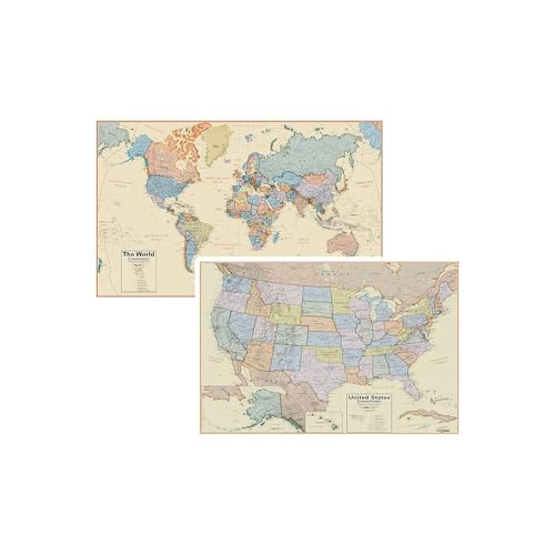 Waypoint Geographic Boardroom Series World and USA Wall Map Combo,