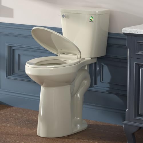 SUPERFLO Tall Toilet 21 Inch Bone White, Extra Tall Toilets for Elderly with 1.28GPF Siphon Flush & Rough in 12 Inch, High Toilets for Bathrooms Tall Height for Seniors & Tall Person
