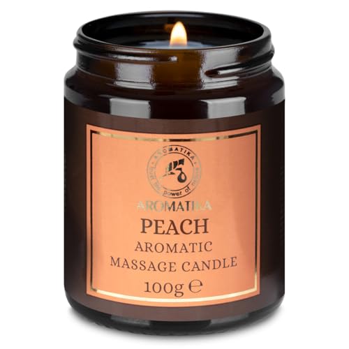 Bougie de Massage la Pêche 100g - Cire de Soja - Huiles de Noix de Coco et d'Amande - Massage Relaxant - Calmant - Beauté - Cosmétiques - Aromathérapie