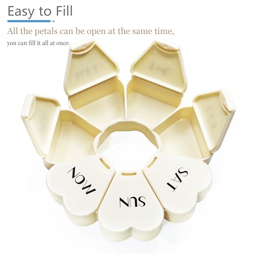 Image of MOLN HYMY Large Weekly Pill Box 7 Day, Cute Pill Case Organizer 1 time a Day, Floral Pill Container Once Daily, Pretty Medicine Dispenser for Vitamin /Fish Oil /Medication /Supplements (Milky White)