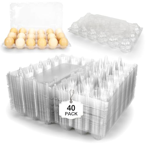 Pintuson 40-Pack Egg Cartons (18 Count) - Clear Plastic Egg Holder for Fresh Chicken Eggs - Reusable 3x6 Gird Egg Container with Secure Snap for Farmers Market & Transport - Fits Small to Large Eggs