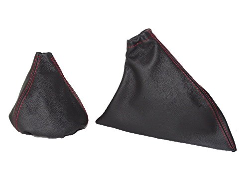 The Tuning-Shop Ltd for Fiat 500 Abarth 2007-2015 Shift & E Brake Boot Black Leather Red Stitching