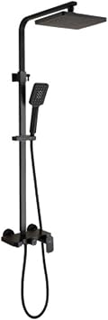 Water-Tap Shower System, 3 Functions Square Stainless Steel Adjustable Hot and Cold Dual Control Black Flat Plate Particle Outlet Hole Shower, Black Shower Set