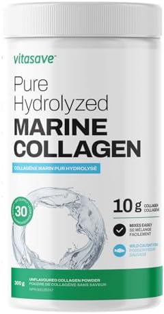 Vitasave Marine Collagen Peptides Powder – 10g Hydrolyzed Protein per Serving – Wild-Caught Fish Collagen Supplement for Skin, Hair, Nails & Joint Support – Unflavoured, Non-GMO, Gluten-Free – 30 Day Supply