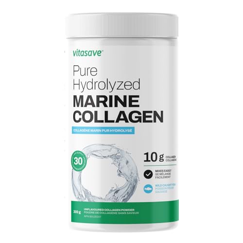 Vitasave Poudre de peptides de collagène marins – 10 g de protéines hydrolysées par portion – Supplément de collagène de poisson sauvage pour la peau, les cheveux, les ongles et le soutien des