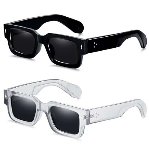 Cool Square Frame Sunglasses for Women Men Trendy Chunky Rectangle Sun Glasses Black Shades UV400 Protection