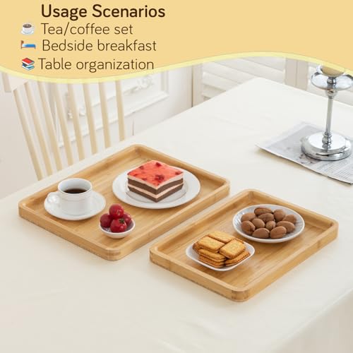 Image of HOKIPO Natural Bamboo Serving Tray Set - Multipurpose Kitchen, Breakfast & Tea Tray (Medium + Large) (AR-5769-ML)