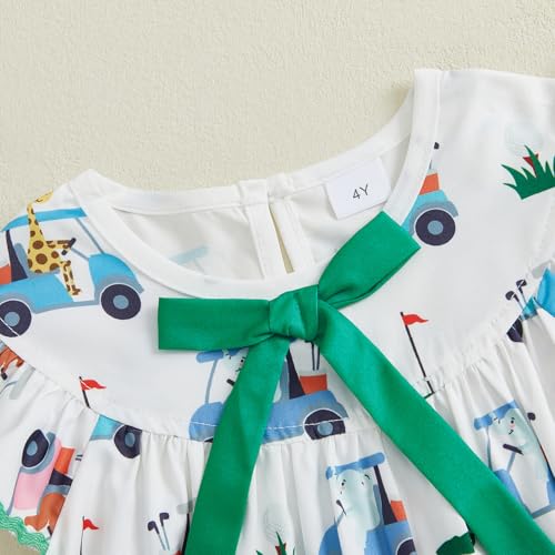 Eadrioss Toddler Little Girls Summer Sweet Dress Flying Sleeve Round Neck Golf Cart Print A-line Dresses4