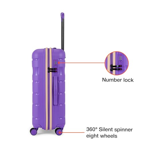 Image of Nasher Miles Jupiter Hard-Sided Polypropylene Check-in Luggage 24 inch | 65cm | 8 Wheels Medium Trolley Bag for Travel | Suitcase (Purple)