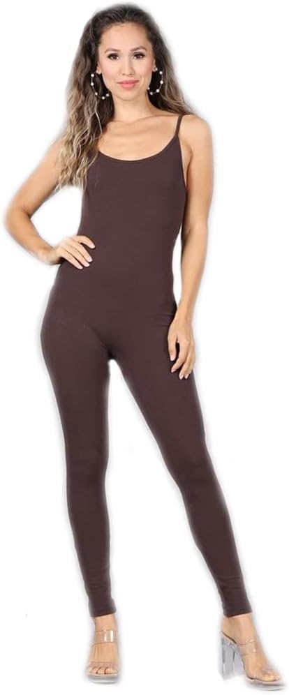 JJJ Women Catsuit Cotton Spaghetti Strapped Yoga Bodysuit Jumpsuit Reg/Plus Size