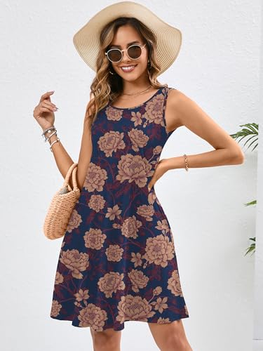 Image of Heymoments Women's Summer Dresses Sleeveless Casual Fashion Loose Swing Button Down Beach Dress with Pockets