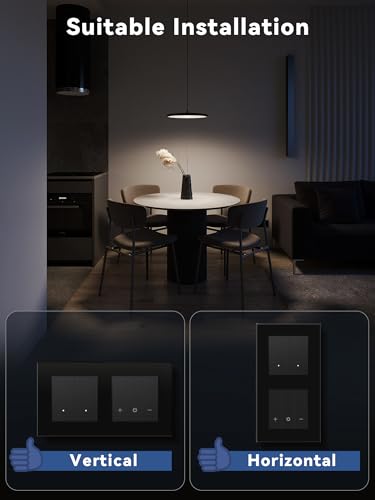BSEED Smart Lichtschalter mit WiFi Dimmer Schalter,LED Dimmschalter Unterputz,Kompatibel mit Alexa&Google Home,Smarte Zeitpl&auml;ne,2 Fach 1 Weg Wlan Wandschalter Schwarz(Neutralleiter Erforderlich)