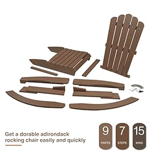 Psilvam Outdoor Adirondack Patio Rocking Chair Poly Lumber Porch Rocker with High Back Outdoor Rocking Chairs Set of 2 Brown