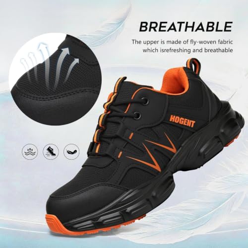 Image of Hogent Steel Toe Shoes for Men Women - Non Slip & Lightweight Work Shoes | Shock Absorption Cushion Sole, Breathable Safety Shoes, Ideal for Construction, Warehouse, Kitchen Work, Food Service