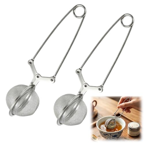 Miniatura 7 de Lote 2 Infusor Té Bola Pinza Acero Inoxidable 16x4.5cm Filtro Para Té Suelto Especias Hierbas Colador Malla Fina