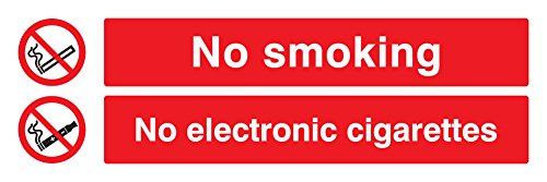 Caledonia Signs 13086G No Smoking No E-Cigarettes Sign, Rigid Plastic, 300 x 100mm