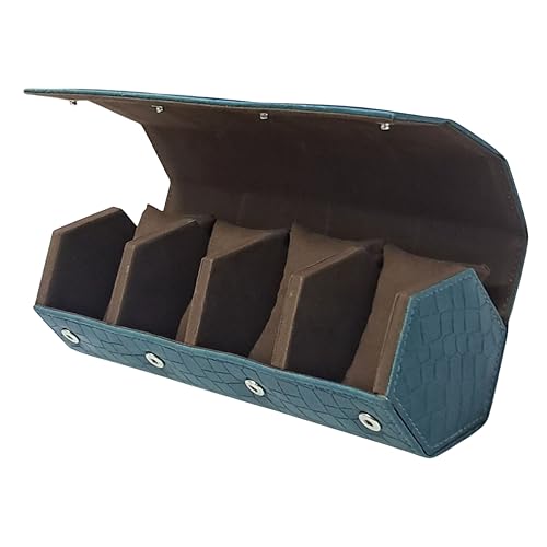 Image of essart 4 Slot Watch Roll Case - Croco Green PU Leather Travel Watch Organizer with Velvet Lining for Men & Women Premium Croco Green Faux Leather Watch Organizer