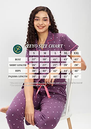 Image of ZEYO Women's Cotton Heart Printed Stylish Night suit set of Shirt & Pajama Set 5612