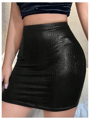 Milumia Women's Crocodile Pu Leather Mini Skirt High Waist Bodycon Party Club Skirts4