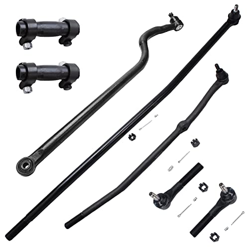 Detroit Axle - Front Tie Rod Steering Drag Link + Track Bar + Tie Rod Adjusting Sleeves Replacement For 1998-1999 Dodge Ram 1500 2500 4Wd - 7Pc Set #TOP8