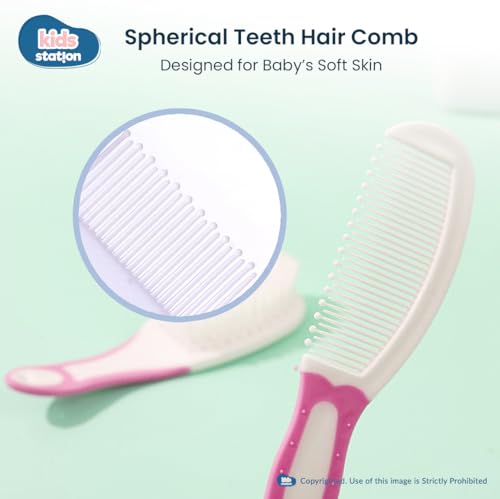 Image of Kids Station Portable Baby Potty Training Seat with 2 Piece Baby Grooming Kit - Potty Training Seat for 1 + Year child - Kids Comb and Hair Brush - Accessories Set for Infants and Toddlers - (Pink)