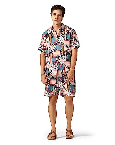 Image of DHRUVI Trendz Mens and Boys Rayon Co Ord Set | Trendy Night Dress | T Shirt and Short Set Combo Lounge | Stylish Summer Travel Wear | Matching Two-Piece for Vacation