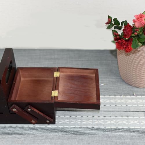 Boîte de rangement à couture en bois extensible à compartiments - 4