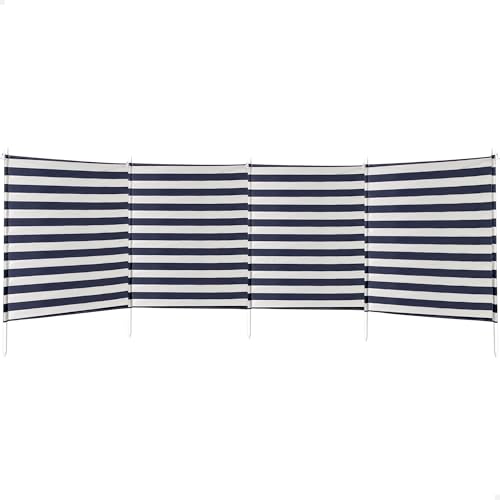 AKTIVE 52786- Paravientos 4 paneles rayas azules, 3.2 x 2.5 x 1.24 m, Azul y Blanco