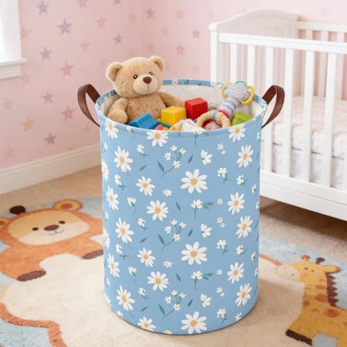 Image of Daisy hamper,Blue flower Laundry Basket,Baby Nursery Hamper,Waterproof foldable girls toy storage box,Dirty Clothes Hampers,Flower house decor(Daisy)