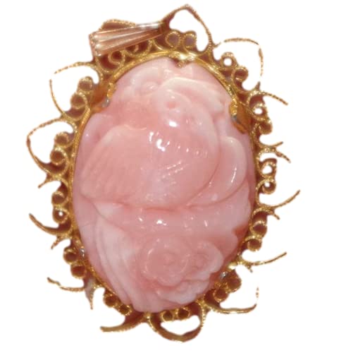 Angel Skin Coral Carved Bird Antique Italian Pink Filigree pendent