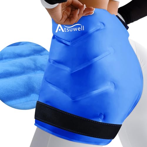 Atsuwell XL Hip Ice Pack Wrap, Gel Cold Pack for Hip Care, Reusable Ice Pack for Hip Replacement, Soft Plush Lined Cold Compress for Hip, Knee, Back, Blue