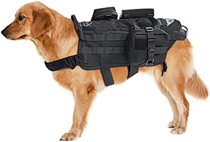 Nasus Tactical Dog Vest, Adjustable Training Molle Harness with 3 Detachable Pouches and 2 Handles, Quick Release Medium Large Dogs Harness for Walking Hiking Camping and Military (M)