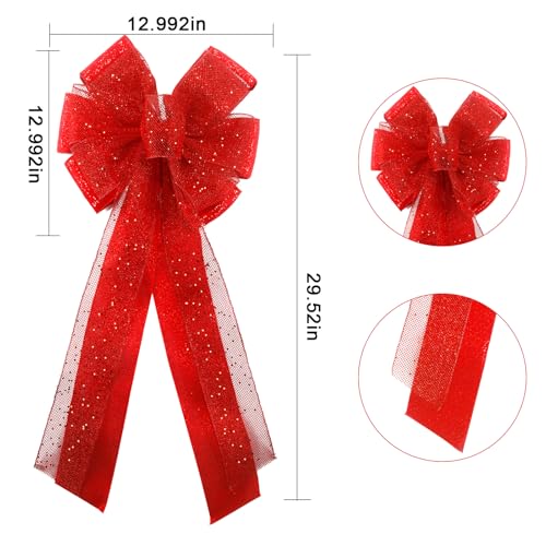 Giant Red Christmas Bows (14.5"x31.5") - 3D Multi-Glitter Mesh Style, Outdoor-Friendly for Wreaths & Trees, Timeless Red Look to Boost Holiday Vibe, Long-Lasting Quality (Red 2, 4 Pcs) by Luck Dawn - Image 5