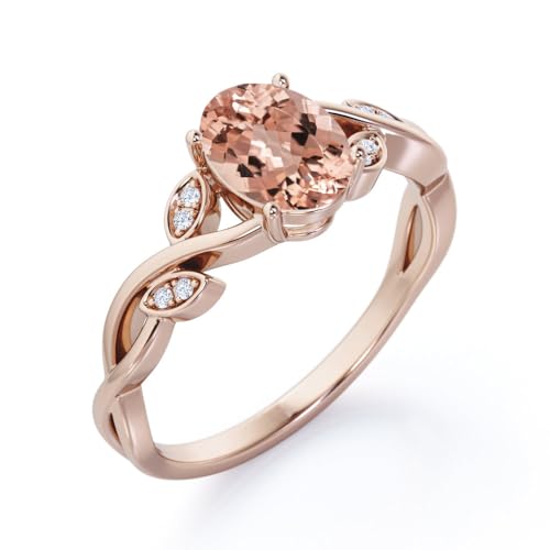 Peach Pink Morganite/Opal Ring 925 Sterling Silver White/Rose Gold Pink Morganite/Opal Engagement Wedding Ring Anniversary Jewelry Gifts for Women Mother Her2