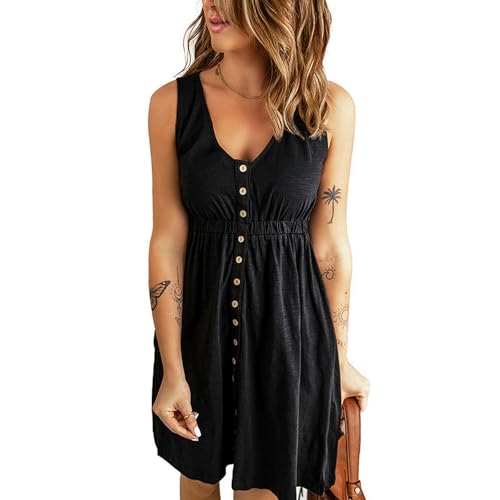 Robe d'ete decontractee jupe pour femmes pull sans manches col V - 2