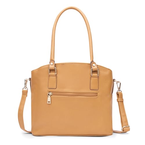 Image of Caprese Lexi Medium Satchel Bag for Women | Solid Faux Leather Handbag with Adjustable & Detachable Strap | Zipper Closure with External Eyewear /Sunglass Charm Case | Perfect for Office Use