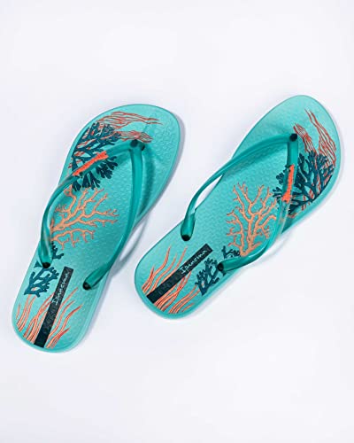 Ipanema Women's Ana Glossy Flip Flop - Comfortable & Stylish Summer Sandal With Anatomic Footbed & Non-Slip Sole, Blue On Blue With Orange, Size 9 #TOP6