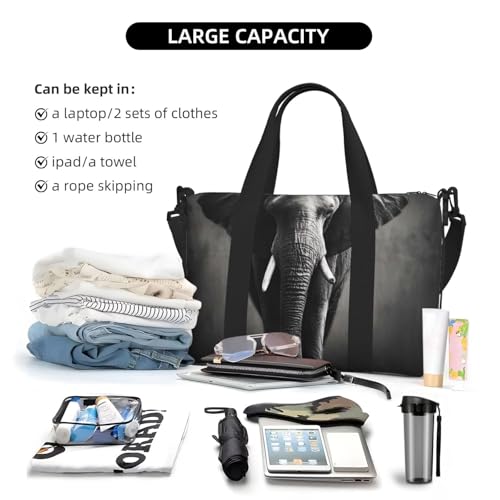 Black White Elephant Duffle Bag for Men Women Gym Bag with Shoes Compartment Travel Bags Lightweight Overnight Bags4