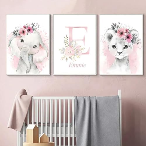 {Cuadros Decorativos Dormitorio Niña Cuadros Decorativos Dormitorio Genérico 3 Laminas Personalizadas Nombre Bebe Animales Rosa Cuadros Habitacion Infantil 30x40 Poster Decorativos Pared...