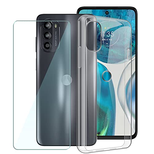 CXKJ Coque pour Motorola Moto G82 (6.60 Pouce) + Verre trempé Protection écran,Ultra Fin Silicone TPU Bumper Transparent Housse Etui Antichoc Cover Case,Glass Film - Transparent Cover