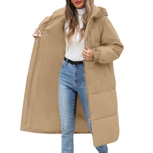 Chaqueta acolchada larga con capucha para mujer, abrigo de plumón, chaqueta de invierno para exterior, chaqueta de invierno, chaqueta de entretiempo, elegante, abrigo de invierno, chaqueta con capucha