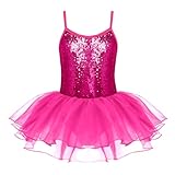Zaclotre Girls Strap Ballet Leotards Tutu Dress Sparkly Sequin Skirted Leotard Ballerina Outfit Dance Costume for Kids Hot Pink