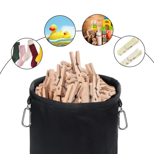 Makoto Nobu Wäscheklammer Beutel mit Haken zum aufhängen, Großer Wasserdicht Zugkordelverschluss, für Indoor Outdoor Pegs Organizer 28 X 20cm (Schwarz)