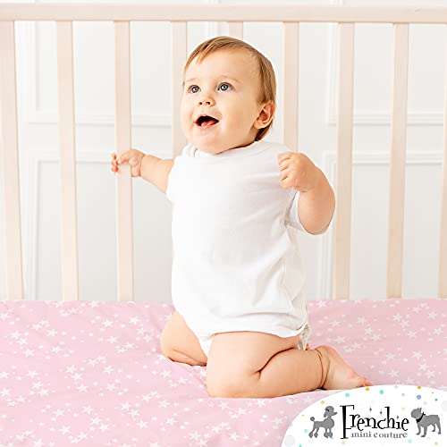 Frenchie Mini Couture Fitted Crib Sheets 100% Woven Cotton Fits Toddler Mattress, Pink Stars, 28 X 52In, 2-Pack #TOP4